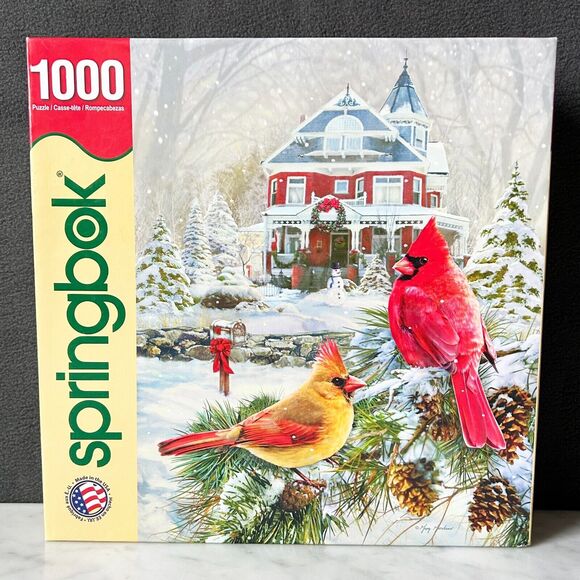 Cardinal Holiday Retreat Springbok Puzzle 1000 Piece Winter Birds - Complete - Picture 1 of 7
